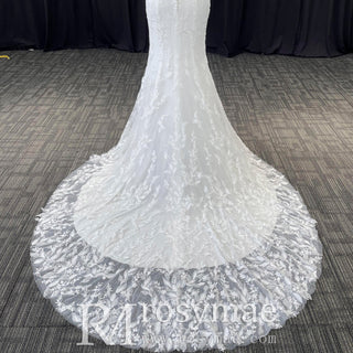 Elegant Spaghetti Strap Plunging V-neckline Lace Mermaid Wedding Dress - Rosymae