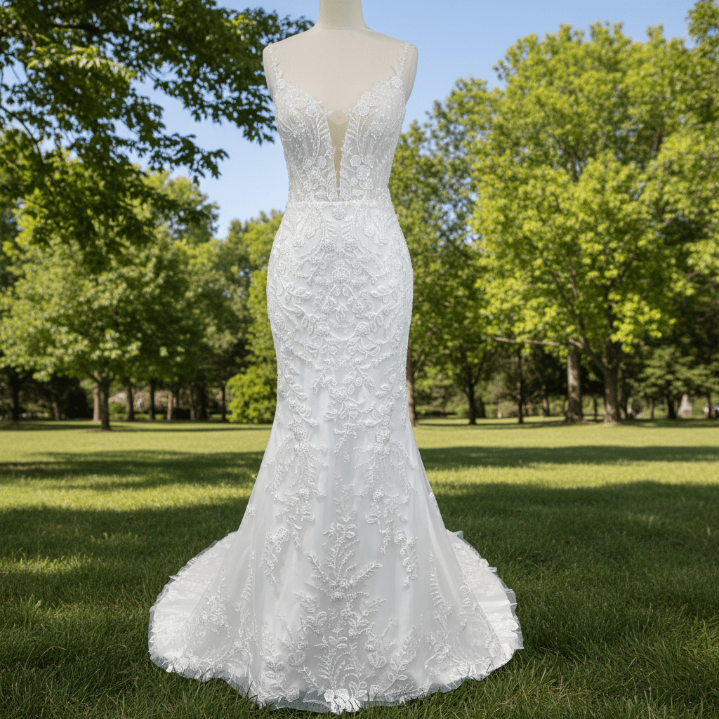 Elegant Spaghetti Straps Lace Mermaid Wedding Dresses Long Train - Rosymae