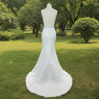 Elegant Spaghetti Straps Lace Mermaid Wedding Dresses Long Train - Rosymae