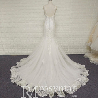 Elegant Spaghetti Straps Mermaid Wedding Gown with Beaded Bodice - Rosymae