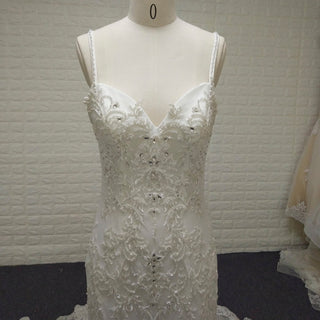 Elegant Spaghetti Straps Mermaid Wedding Gown with Beaded Bodice - Rosymae