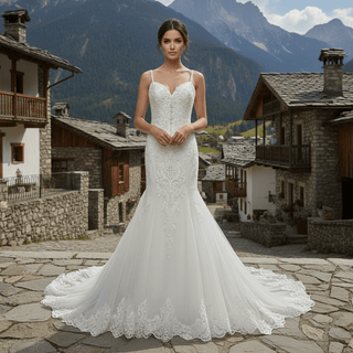 Elegant Spaghetti Straps Mermaid Wedding Gown with Beaded Bodice - Rosymae