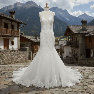 Elegant Spaghetti Straps Mermaid Wedding Gown with Beaded Bodice - Rosymae