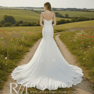 Elegant Spaghetti Straps Mermaid Wedding Gown with Beaded Bodice - Rosymae