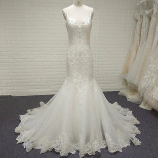 Elegant Spaghetti Straps Mermaid Wedding Gown with Beaded Bodice - Rosymae