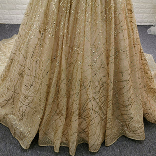 Elegant Sparkly Champagne Gold Wedding Dress with Off the Shoulder - Rosymae