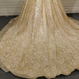 Elegant Sparkly Champagne Gold Wedding Dress with Off the Shoulder - Rosymae