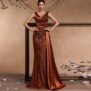 Elegant Sparkly Double V Mermaid Prom Dress with High End - Rosymae