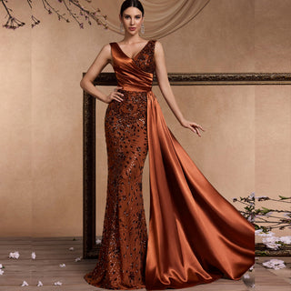 Elegant Sparkly Double V Mermaid Prom Dress with High End - Rosymae
