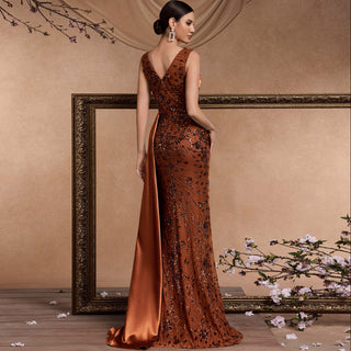 Elegant Sparkly Double V Mermaid Prom Dress with High End - Rosymae