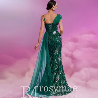 Elegant Sparkly Hunter Green Mermaid Evening Dresses Party Gowns - Rosymae