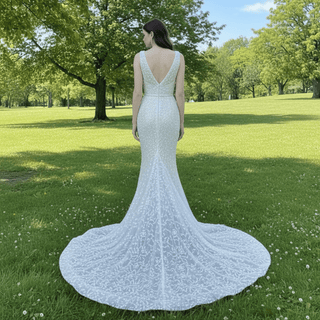 Elegant Sparkly Mermaid Wedding Dress With Cape and Detachable Train - Rosymae