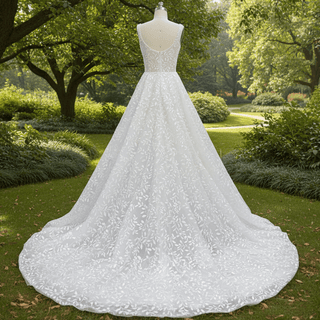 Elegant Square Neck A Line Lace Wedding Dress with Low Back - Rosymae