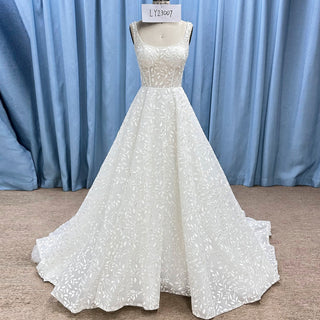 Elegant Square Neck A Line Lace Wedding Dress with Low Back - Rosymae