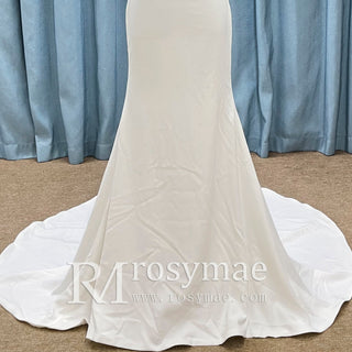 Elegant Square Neck Simple Mermaid Wedding Dress with Sheer Bodice - Rosymae