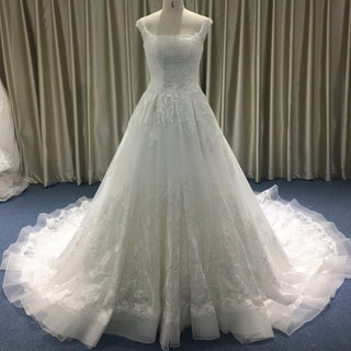 Elegant Square Neckline Vintage Wedding Dress with Lace Appliqued - Rosymae