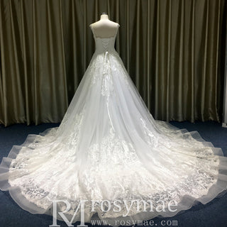 Elegant Square Neckline Vintage Wedding Dress with Lace Appliqued - Rosymae