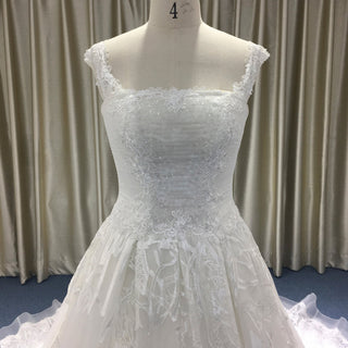 Elegant Square Neckline Vintage Wedding Dress with Lace Appliqued - Rosymae