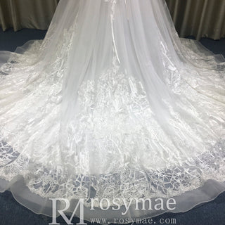 Elegant Square Neckline Vintage Wedding Dress with Lace Appliqued - Rosymae