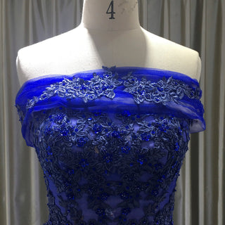 Elegant Straight Neck Strapless Maxi Royal Blue Prom Dress - Rosymae