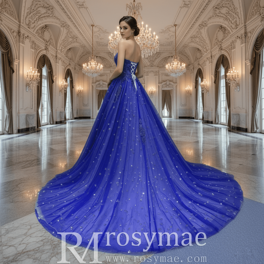 Elegant Straight Neck Strapless Maxi Royal Blue Prom Dress – Rosymae