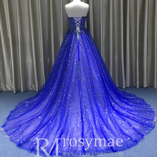 Elegant Straight Neck Strapless Maxi Royal Blue Prom Dress - Rosymae