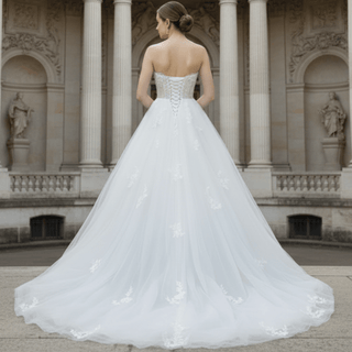 Elegant Strapless A-Line Beaded Lace Tulle Wedding Dress - Rosymae