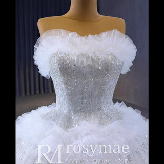 Elegant Strapless Big Skirt Ball Gown Sparkly Wedding Dress - Rosymae