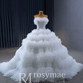 Elegant Strapless Big Skirt Ball Gown Sparkly Wedding Dress - Rosymae