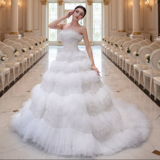 Elegant Strapless Big Skirt Ball Gown Sparkly Wedding Dress - Rosymae