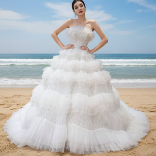 Elegant Strapless Big Skirt Ball Gown Sparkly Wedding Dress - Rosymae
