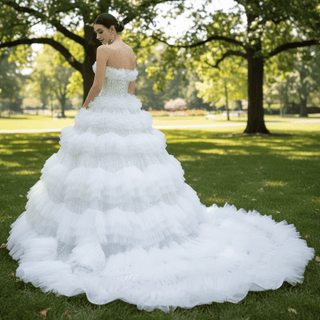 Elegant Strapless Big Skirt Ball Gown Sparkly Wedding Dress - Rosymae