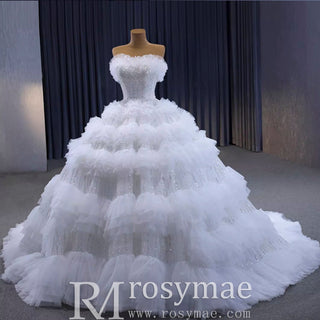 Elegant Strapless Big Skirt Ball Gown Sparkly Wedding Dress - Rosymae