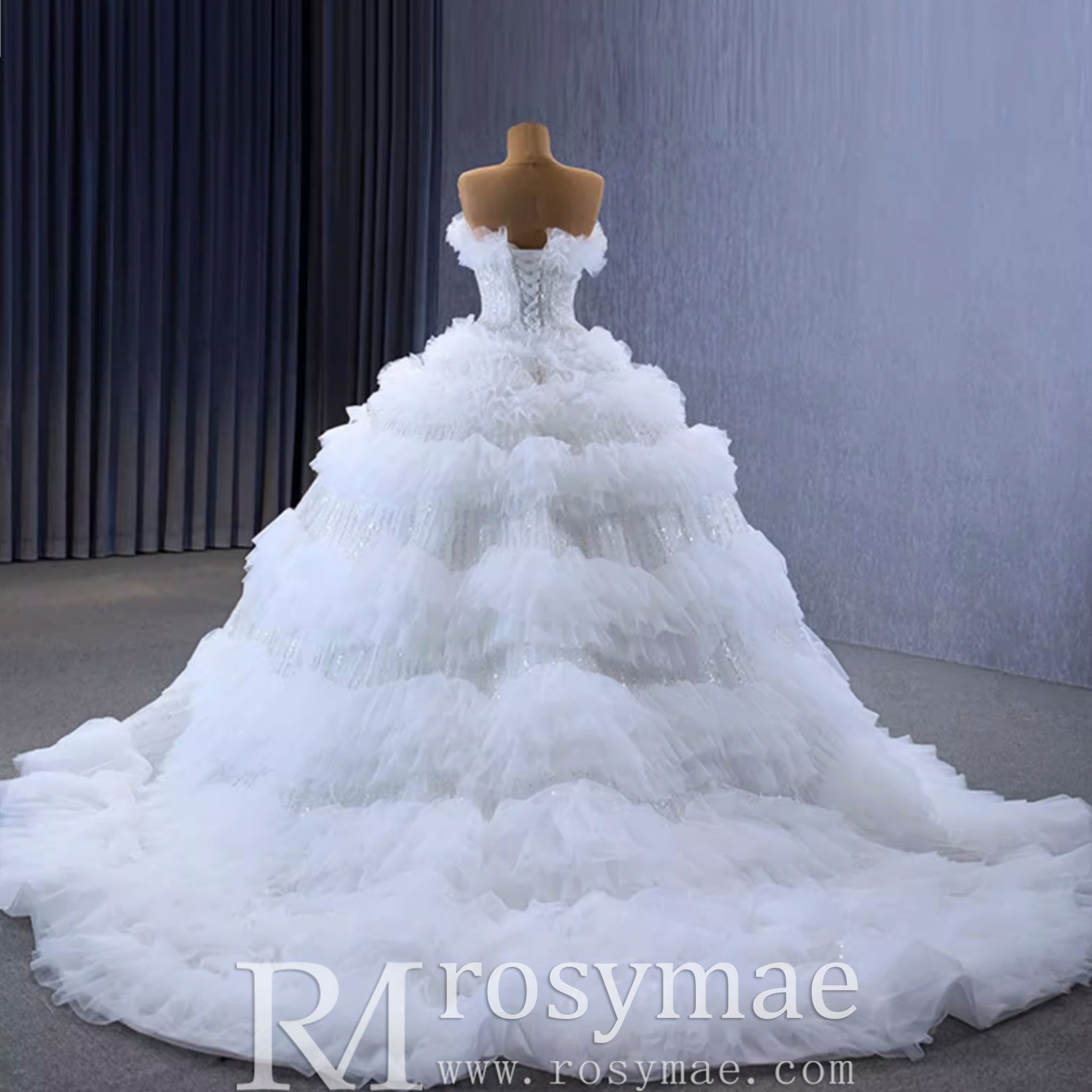 Elegant Strapless Big Skirt Ball Gown Sparkly Wedding Dress - Rosymae