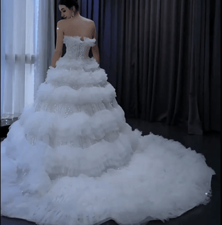 Elegant Strapless Big Skirt Ball Gown Sparkly Wedding Dress - Rosymae