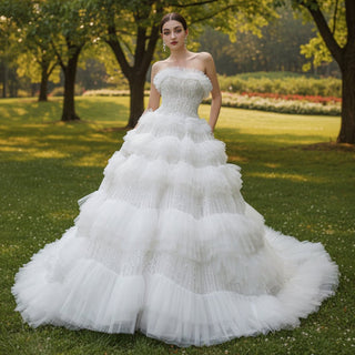 Elegant Strapless Big Skirt Ball Gown Sparkly Wedding Dress - Rosymae