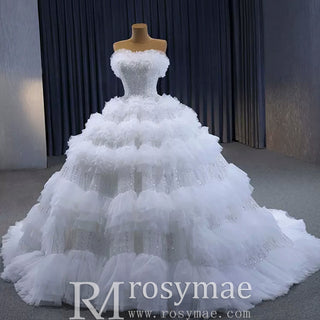 Elegant Strapless Big Skirt Ball Gown Sparkly Wedding Dress - Rosymae
