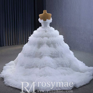 Elegant Strapless Big Skirt Ball Gown Sparkly Wedding Dress - Rosymae