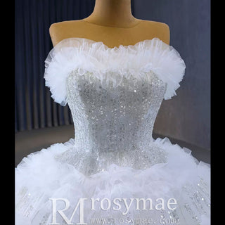 Elegant Strapless Big Skirt Ball Gown Sparkly Wedding Dress - Rosymae