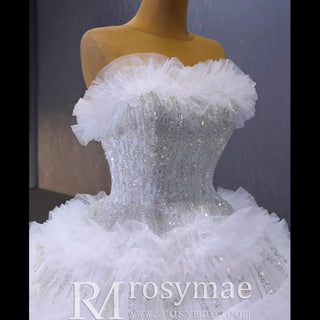Elegant Strapless Big Skirt Ball Gown Sparkly Wedding Dress - Rosymae