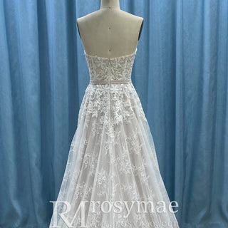 Elegant Strapless Elegant Lace Wedding Dress with Sweetheart Neckline - Rosymae