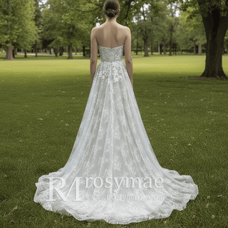 Elegant Strapless Elegant Lace Wedding Dress with Sweetheart Neckline - Rosymae