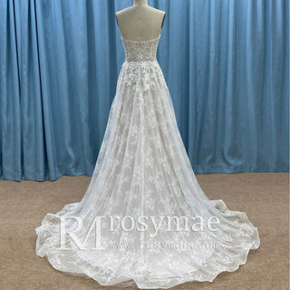 Elegant Strapless Elegant Lace Wedding Dress with Sweetheart Neckline - Rosymae