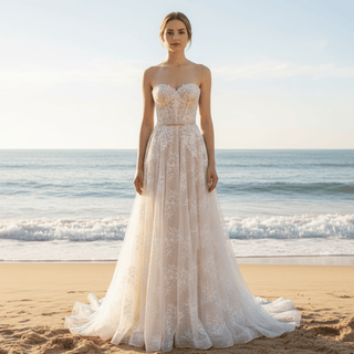 Elegant Strapless Elegant Lace Wedding Dress with Sweetheart Neckline - Rosymae