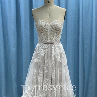 Elegant Strapless Elegant Lace Wedding Dress with Sweetheart Neckline - Rosymae