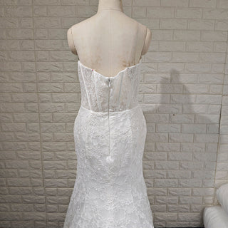 Elegant Strapless Floral Lace Mermaid Wedding Dress with Long Train - Rosymae