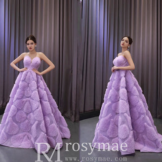 Elegant Strapless Lavender Debutante Gown Lilac Ruffle Wedding Dress - Rosymae
