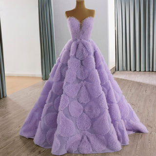 Elegant Strapless Lavender Debutante Gown Lilac Ruffle Wedding Dress - Rosymae