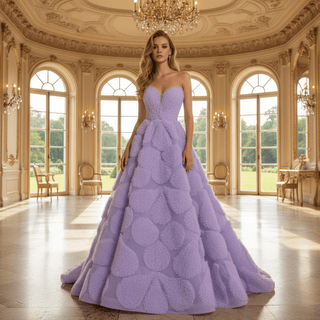 Elegant Strapless Lavender Debutante Gown Lilac Ruffle Wedding Dress - Rosymae