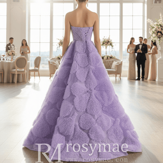 Elegant Strapless Lavender Debutante Gown Lilac Ruffle Wedding Dress - Rosymae
